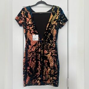 By The Way Black Multi Color Sequin Open Back Mini Dress